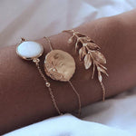 3-5PCS/set Bohemian Gold color Moon Leaf Bracelet Set for Women