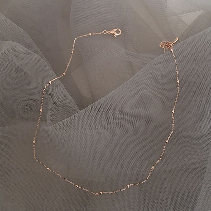 Japan Korean Simple Vintage Rose Gold Coated Interval Beaded Short Choker Necklace for Women Girls Wedding Party Charm Jewelry