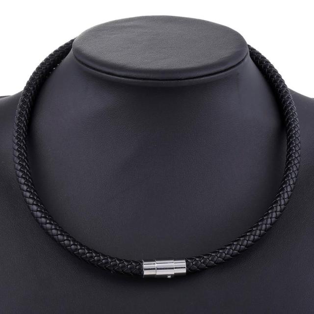 Men's Braided Rope Chain-Leather Choker
