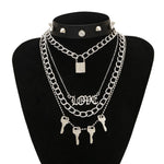 Gothic/Punk-Big Lock Key Angel Pendant Necklace