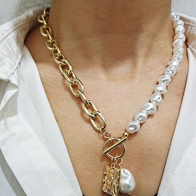 Vintage Pearl Lock Inspired Chain Necklace