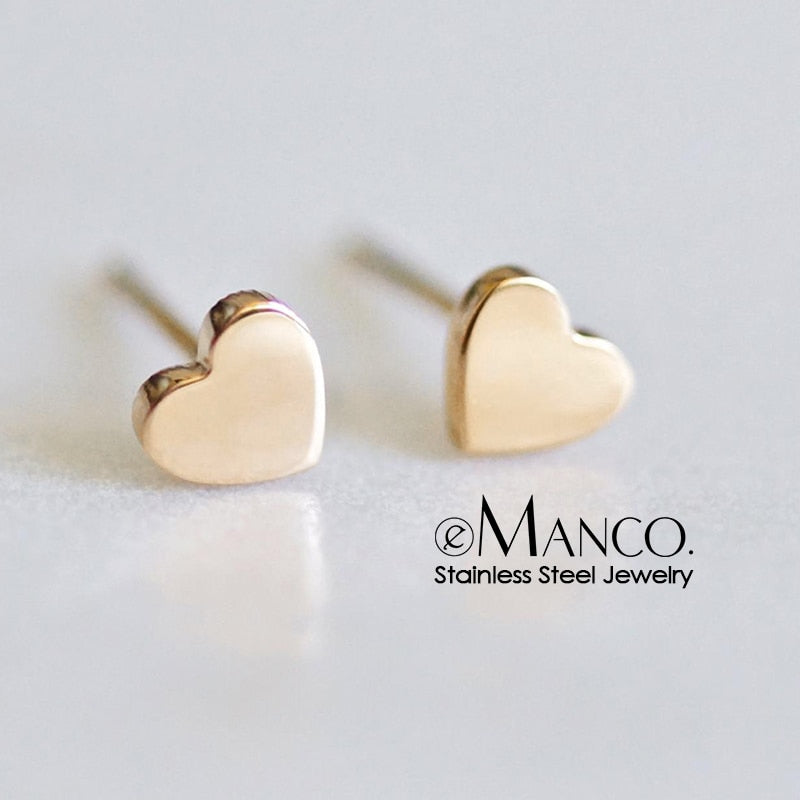 eManco Not Fade Stainless Steel Earrings for women Small Heart Stud Earrings 2020 Wholesale Tiny Korean Clip on Earring Jewelry