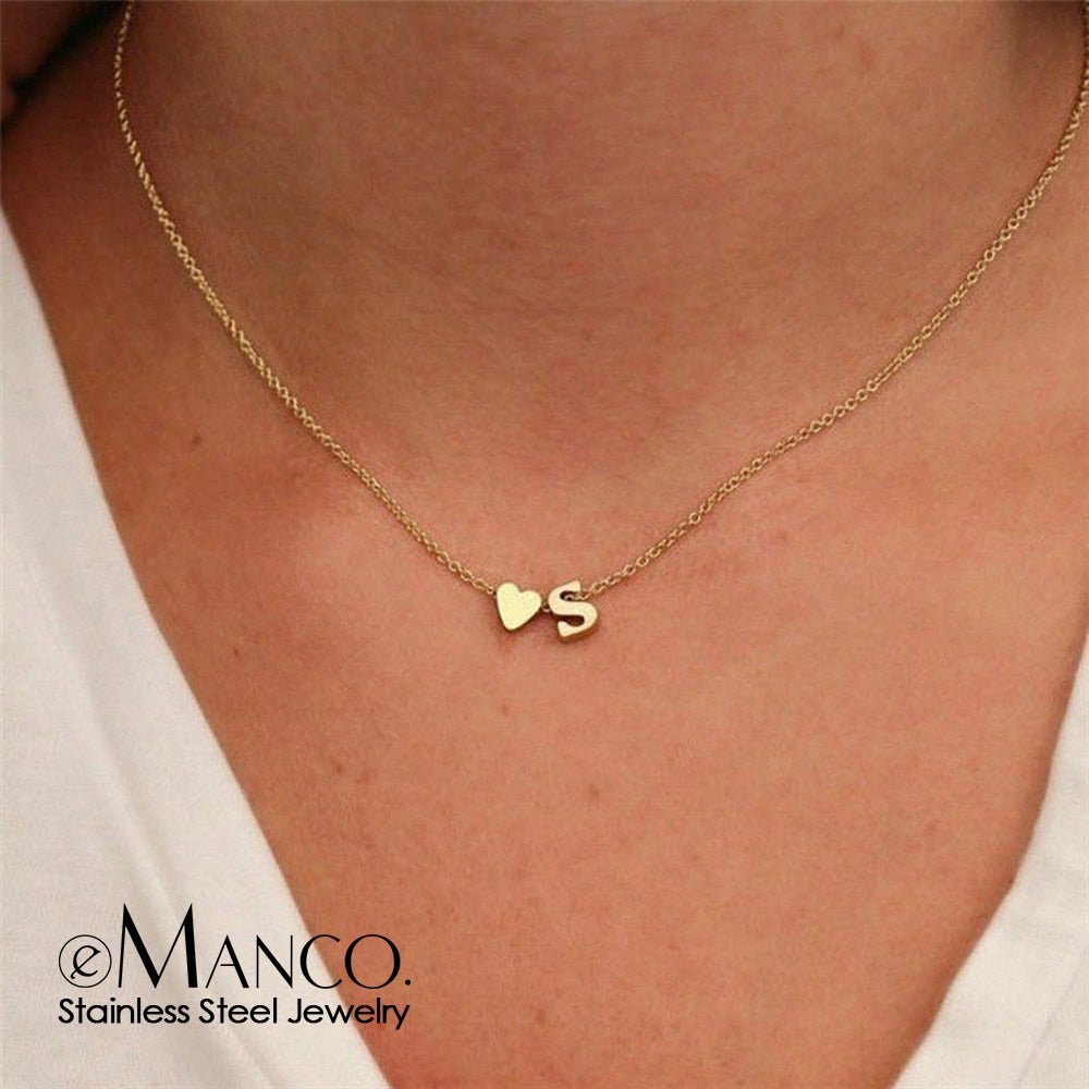 eManco gold stainless steel 316L initial necklace women chain choker DIY heart letter necklace for woman custom name jewelry