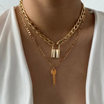 2Pcs/Set Women's Fashion Lock & Key Pendant Necklace