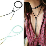 Elegant Long Leather Choker Rope Necklace with Copper pendant. - love myself deals 