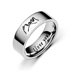 AsJerlya Letter I Love You Stainless Steel Ring Silver Color Romantic Design Heart Wedding Couple Valentine Day Anniversary Gift