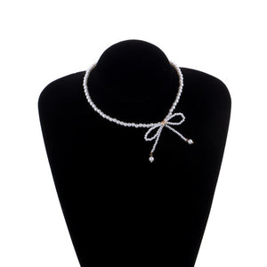 Elegant White Pearl Inspired Bowknot Choker Necklace