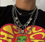 Gothic/Punk-Big Lock Key Angel Pendant Necklace