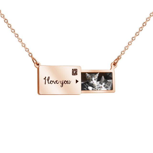 Personalized Custom Photo & Engraved Lettering-Pull-Out Envelope Necklace