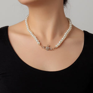 White Pearl Look Alike Fashion Clavicle Chain Necklace
