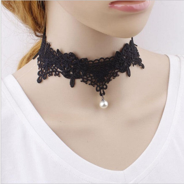 Trendy Fashion Hollow Out Pearl Embroidery Lace Choker For Women. - love myself deals 