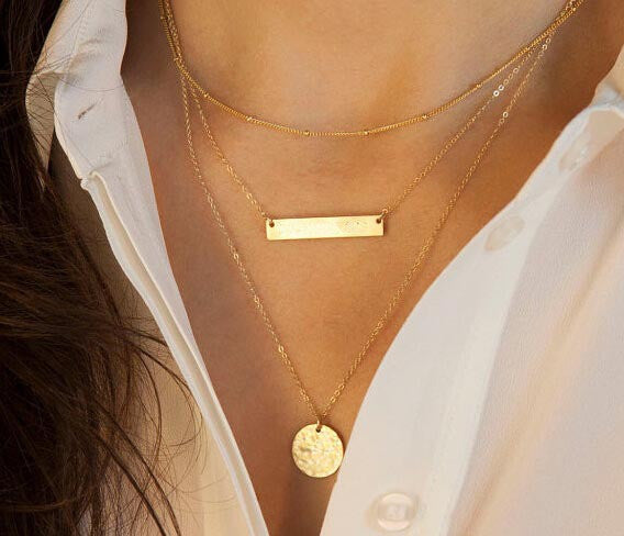 3 Layer Gold Chain Bar and Circle Necklace. - love myself deals 