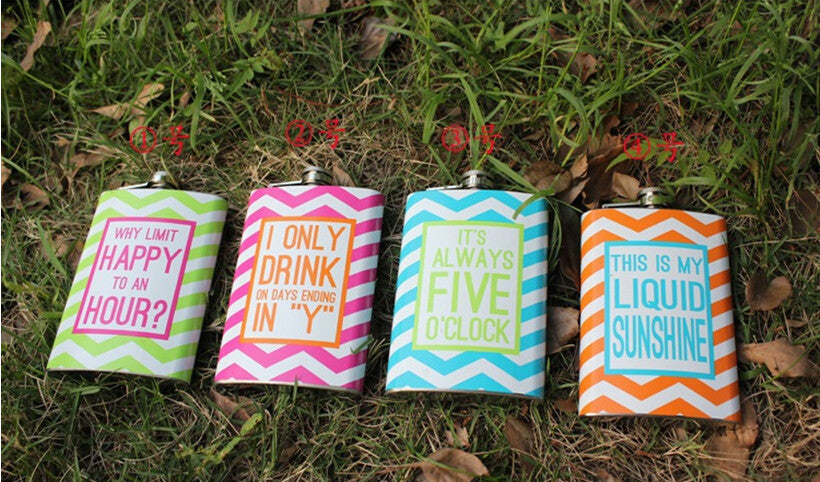 Colorful Stainless Steel Wine Flask Containing Fun Messages. - love myself deals 
