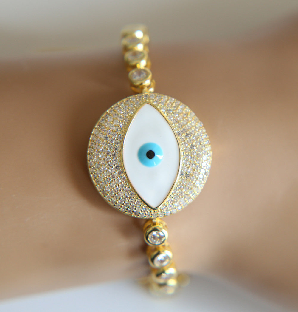 Luxurious Fashion Gold Evil Eye Swarovski Inspired Bracelet. - love myself deals 