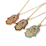 Beaded Swarovski Inspired Hamsa Pendant Gold Necklace in Multi Colors. - love myself deals 