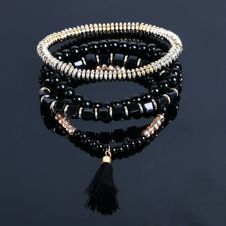Elastic Style Multi-layer Bohemian Beaded Bracelets with Tassel Charm. - love myself deals 